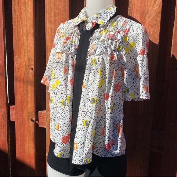 Zara Multicolor Polka Dot Blouse with Ruffles Tie Size M - Picture 3 of 10